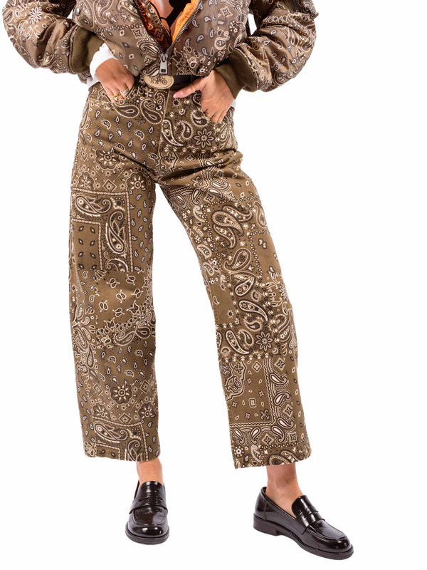 Pantaloni Wide Leg Fantasia Paisley Militare da donna Tensione in