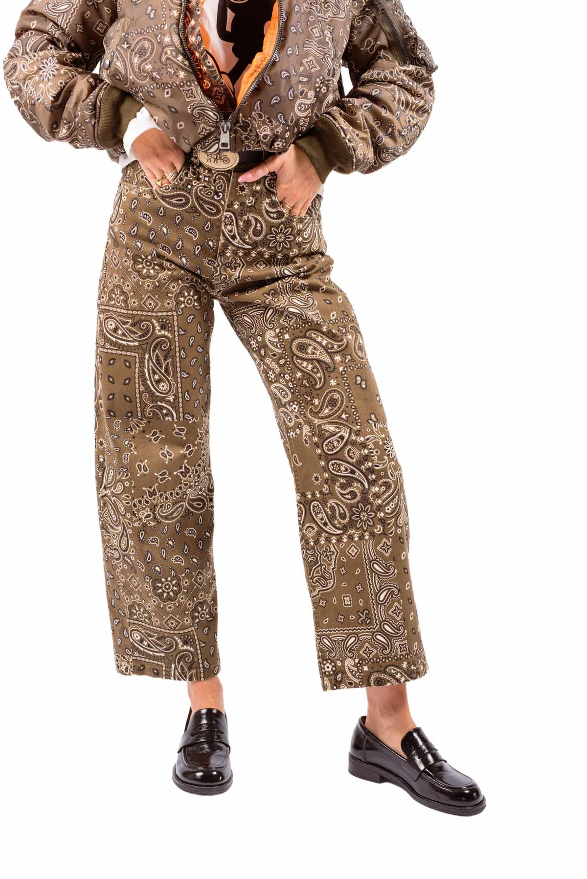 Pantaloni Wide Leg Fantasia Paisley Militare donna Tensione in - 1