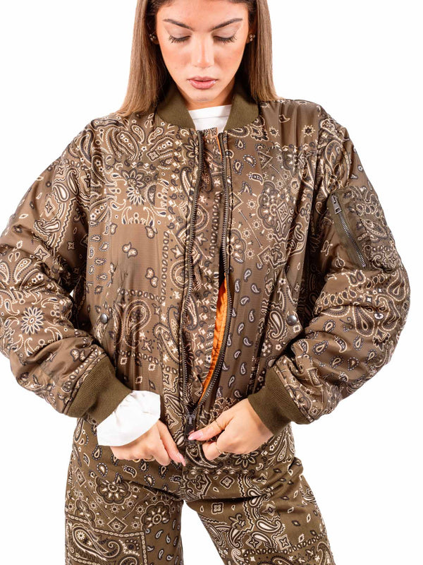 Bomber Fantasia Paisley Verde Militare da donna Tensione in