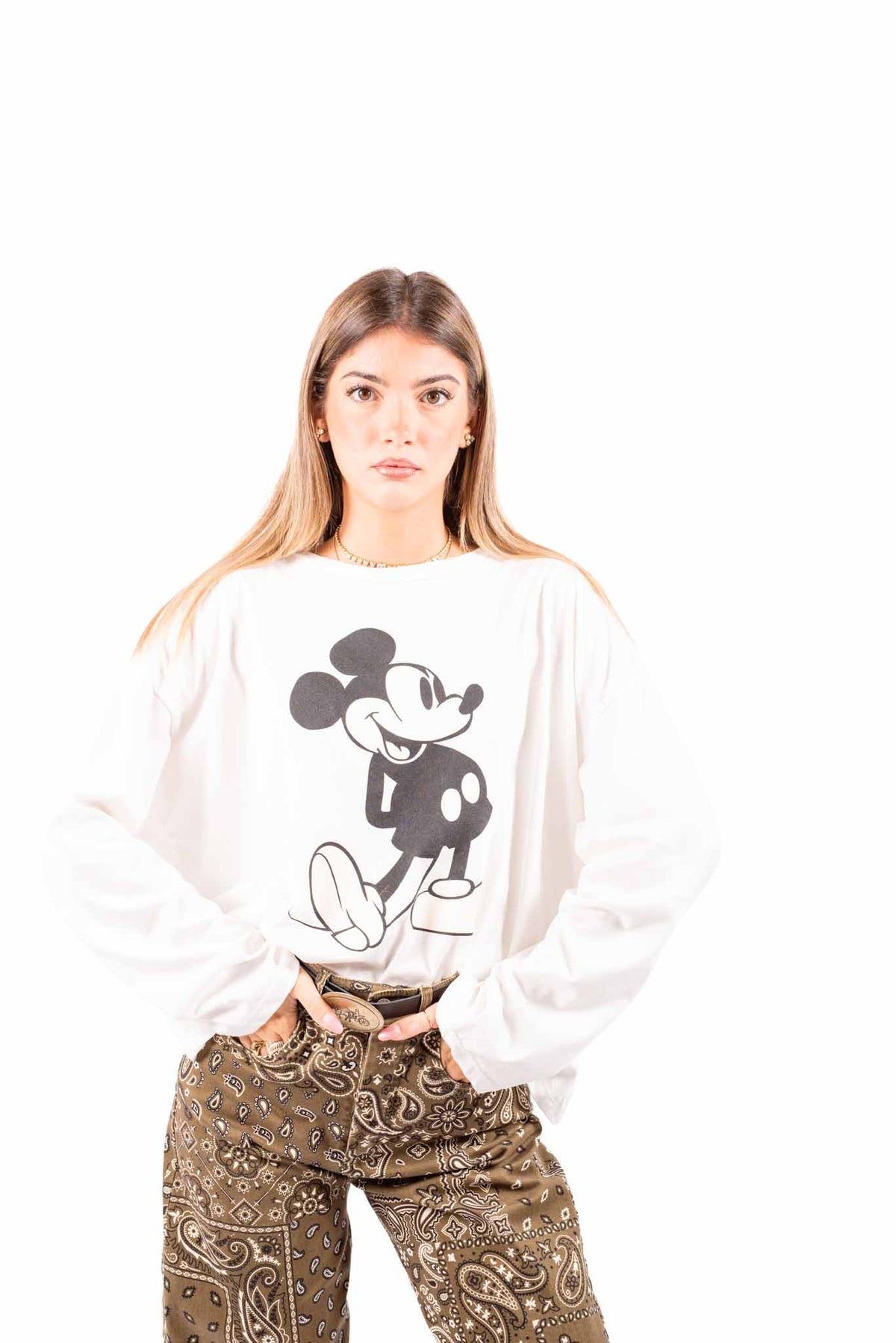 Maglia Bianca Maniche Lunghe Grafica 