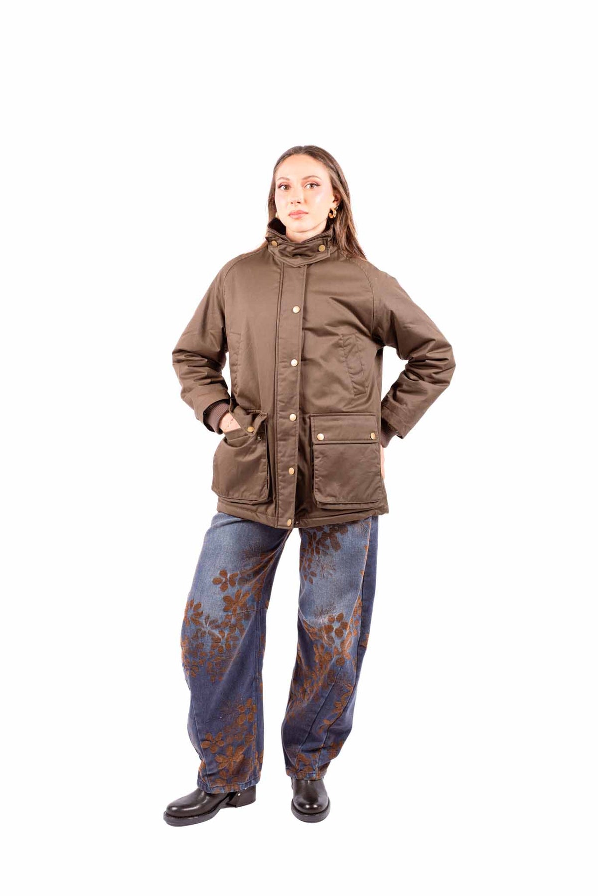 Jeans Barrel Fit con Flocking Floreale donna Tensione in - 4