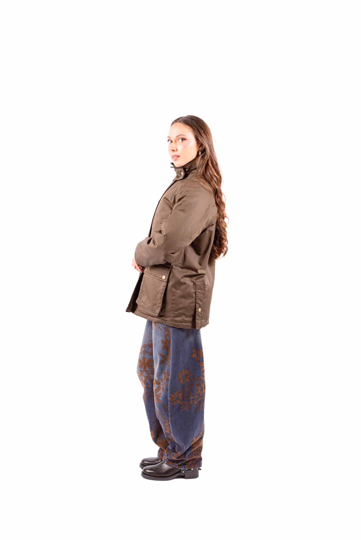 Giubbino Country-Utility Marrone con Colletto in Velluto donna Tensione in - 5