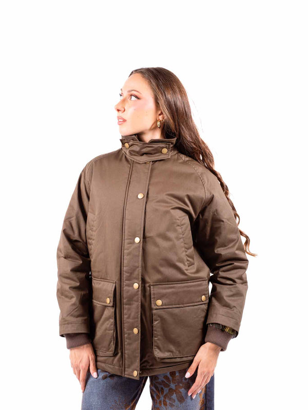 Giubbino Country-Utility Marrone con Colletto in Velluto da donna Tensione in