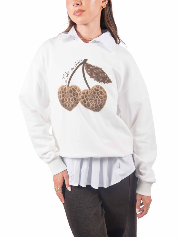 Felpa Girocollo con Grafica Panna da donna Miss love