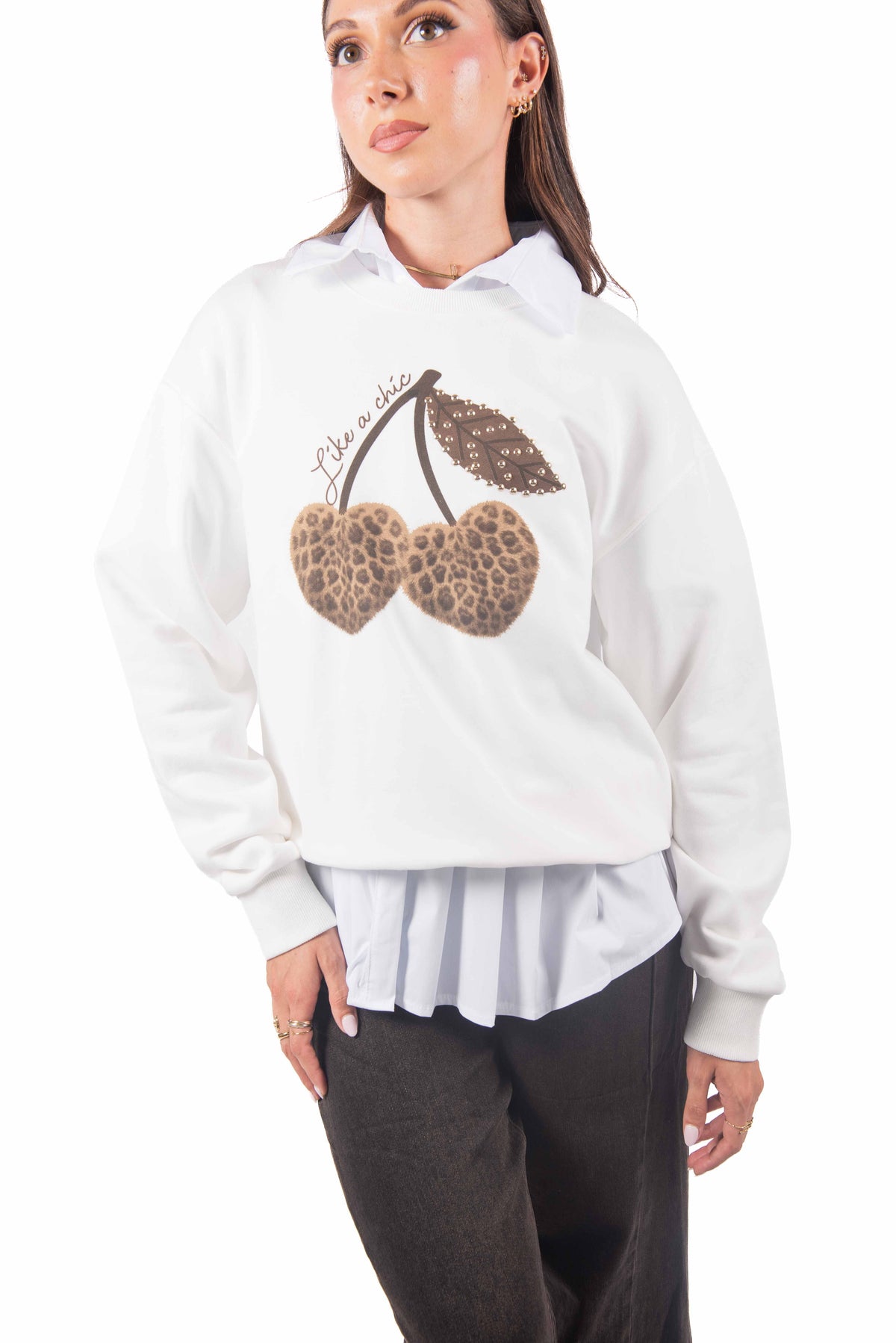 Felpa Girocollo con Grafica Panna donna Miss love - 1