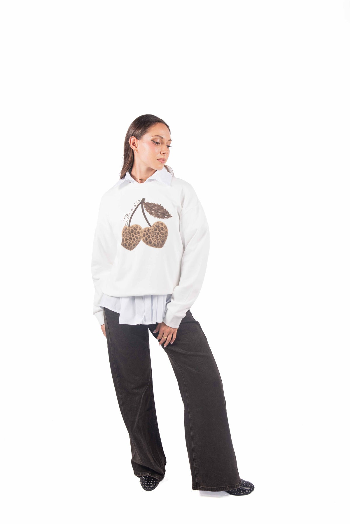 Felpa Girocollo con Grafica Panna donna Miss love - 2
