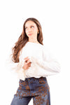 Maglia in Cotone Bianca con Applicazione in Pizzo donna Tensione in - 1