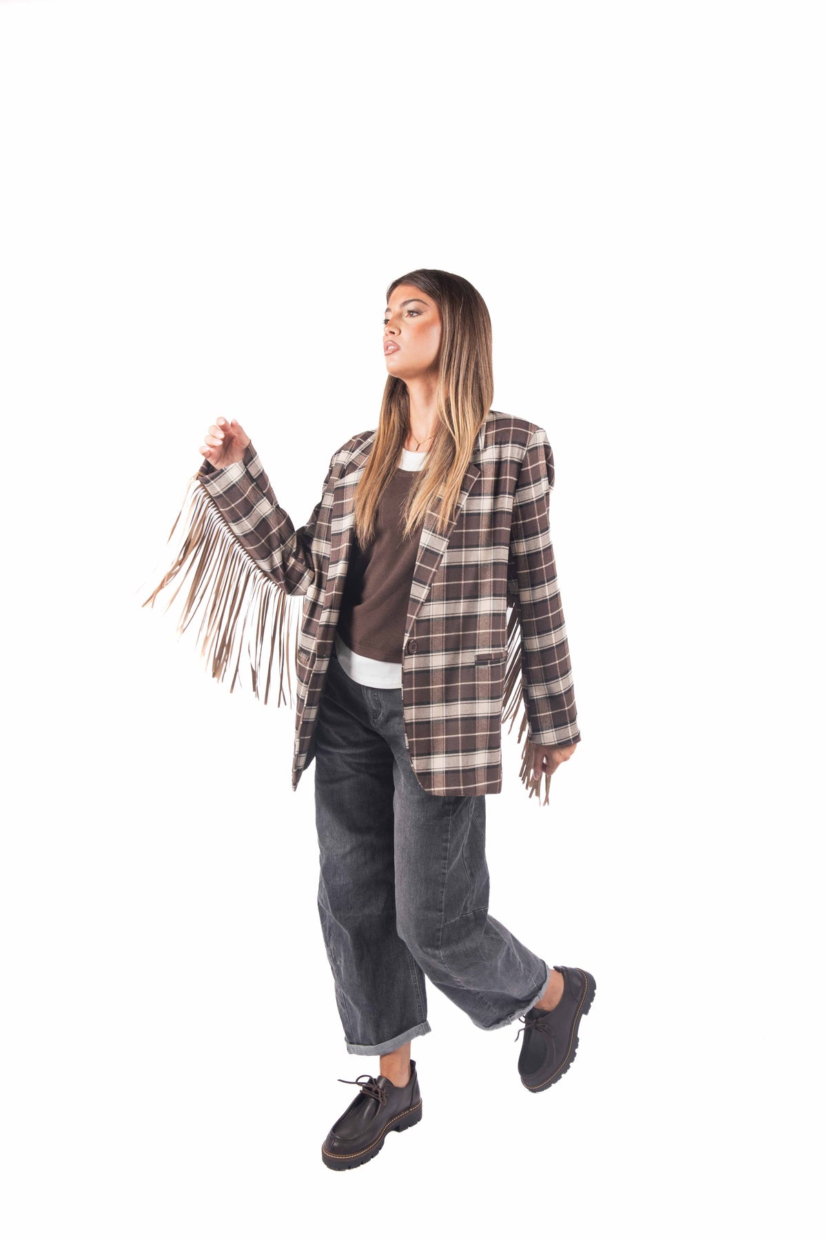 Blazer a Quadri con Frange Scamosciate donna Miss love - 4