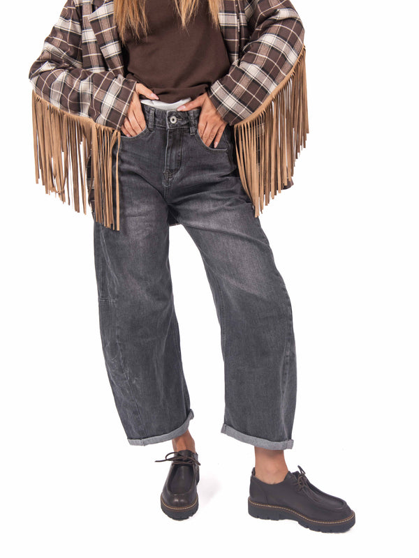 Jeans Barrel Fit Grigio Sfumato da donna Miss love