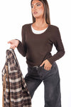 Maglia Doppio strato Marrone e Bianca donna Miss love - 1