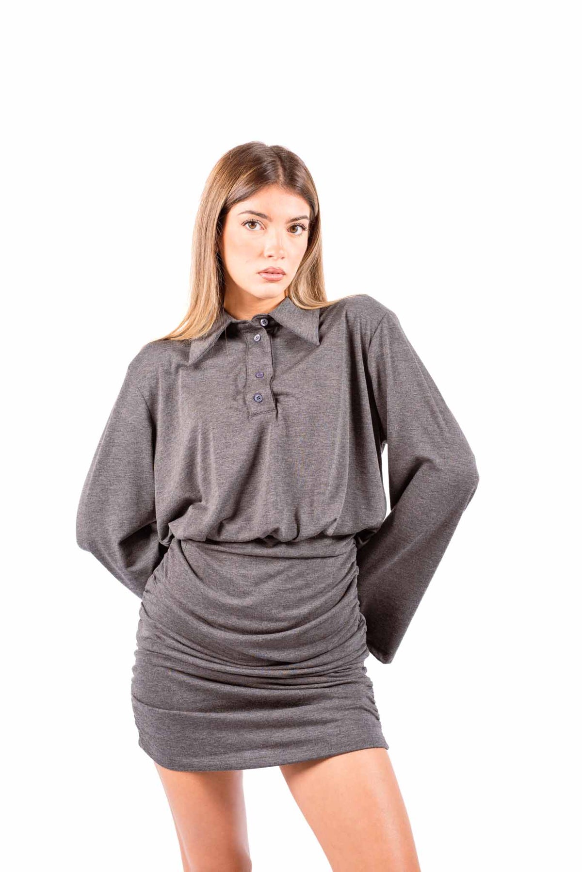Abito Corto Grigio Stile Polo donna Tensione in - 1
