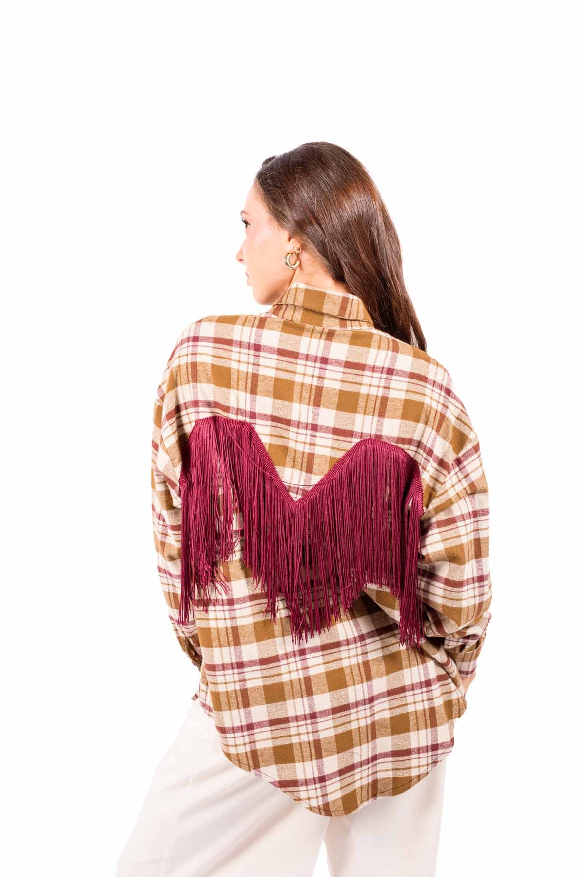 Camicia Quadri Tartan con Frange Bordeaux donna Tensione in - 2
