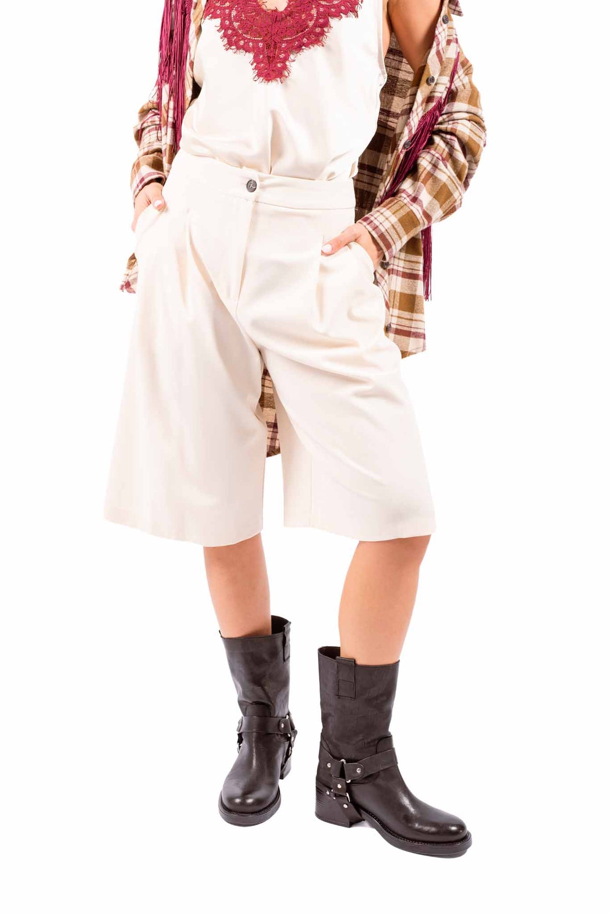 Bermuda Sartoriali Panna con Pinces donna Tensione in - 1
