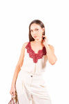 Top in Satin Panna con Applicazione in Pizzo donna Tensione in - 1