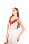 Top in Satin Panna con Applicazione in Pizzo donna Tensione in - 3