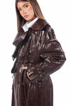 Trench Lungo Effetto Vernice Marrone donna Miss love - 3