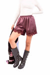 Short in Satin Bordeaux con Applicazione in Pizzo donna Tensione in - 1