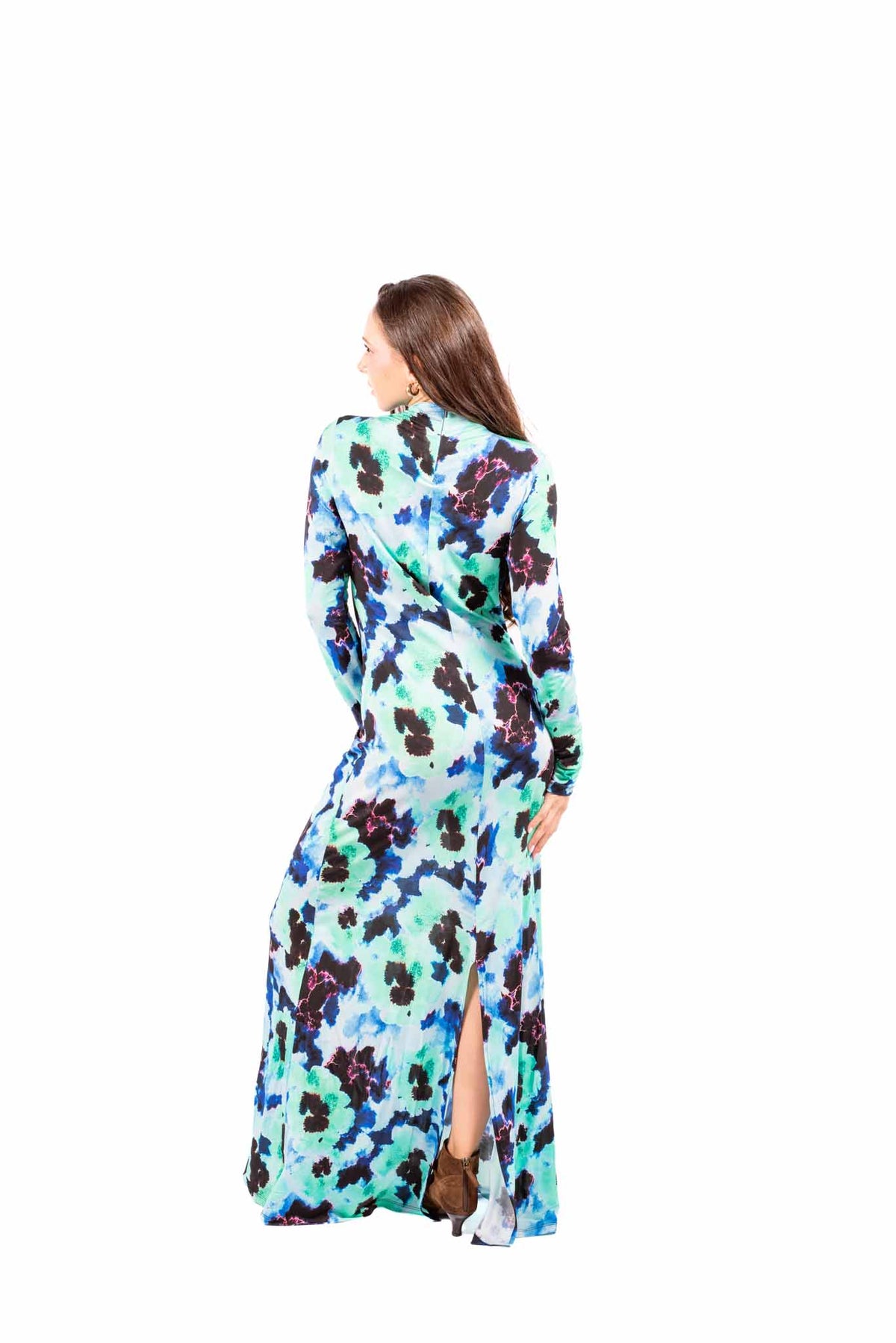Abito Lungo Fantasia Astratta Collo Mock-Neck donna Tensione in - 4