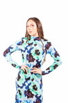 Abito Lungo Fantasia Astratta Collo Mock-Neck donna Tensione in - 2