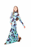 Abito Lungo Fantasia Astratta Collo Mock-Neck donna Tensione in - 5