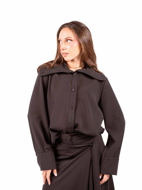 Camicia Nera Fluida Maxi Collo da donna Tensione in