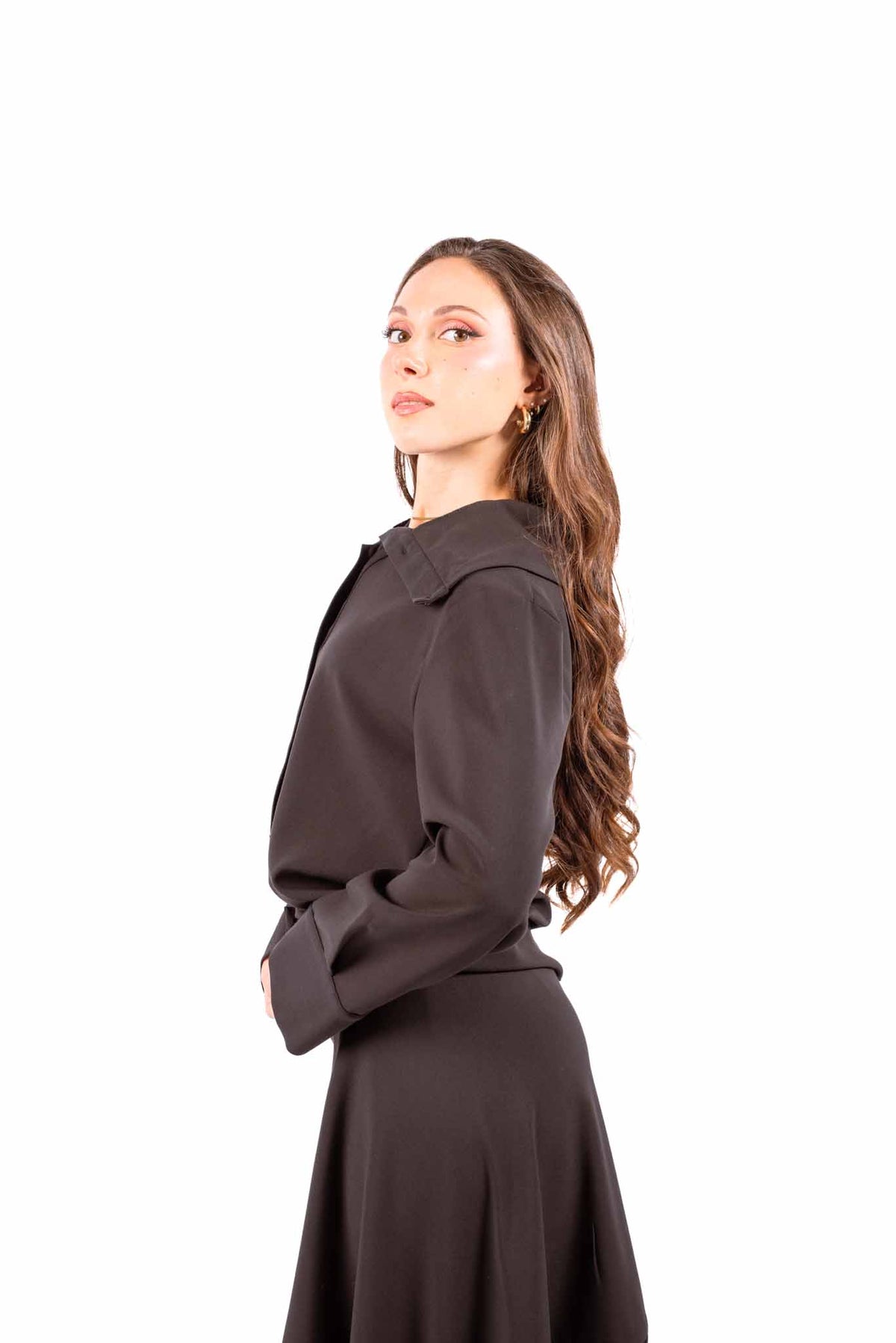 Camicia Nera Fluida Maxi Collo donna Tensione in - 3