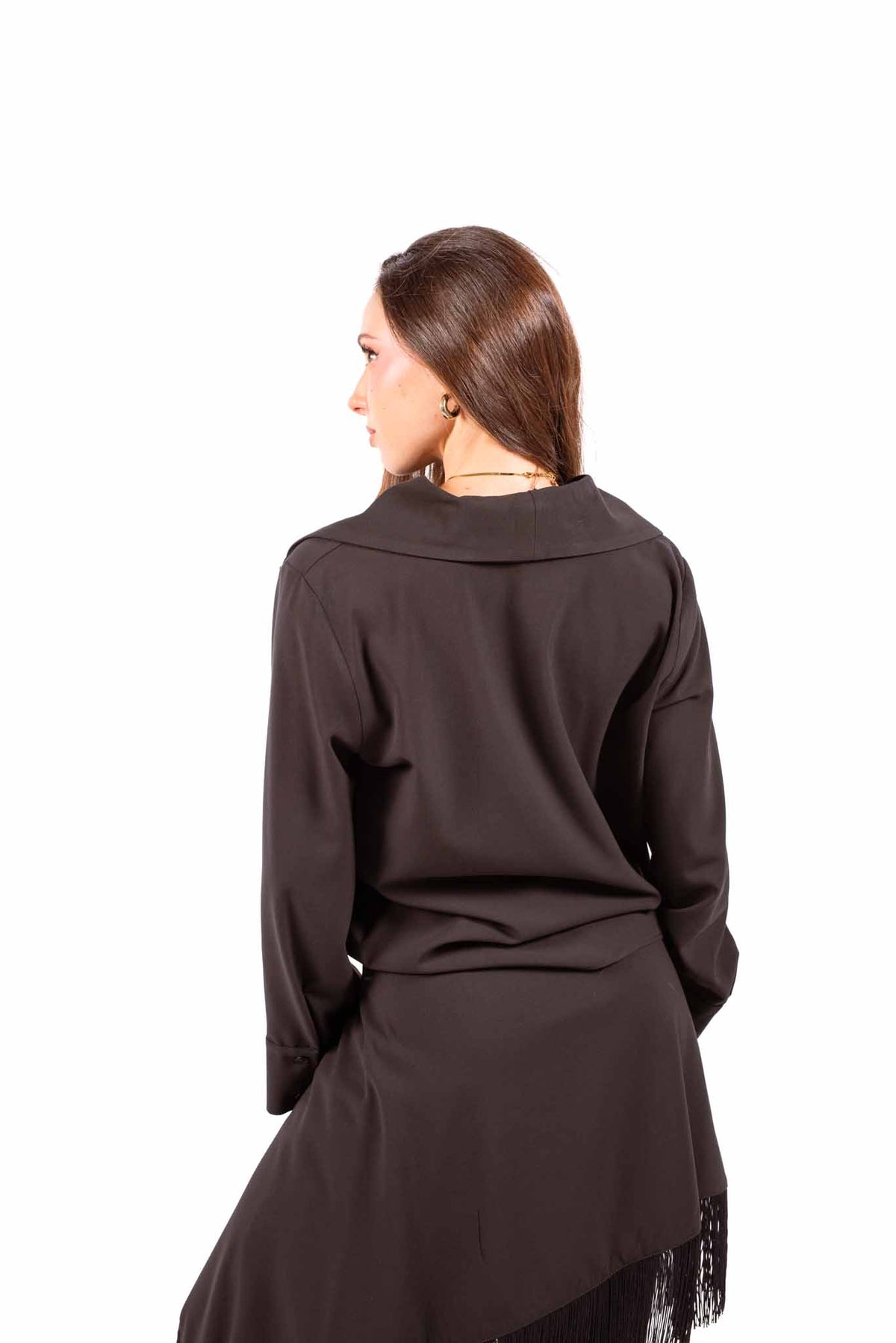 Camicia Nera Fluida Maxi Collo donna Tensione in - 4