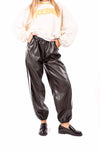 Pantaloni Jogger in Ecopelle Nera con Bande donna Miss love - 1