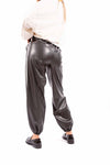 Pantaloni Jogger in Ecopelle Nera con Bande donna Miss love - 4