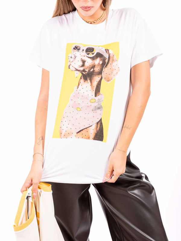 T-Shirt con Stampa e Applicazioni Strass da donna Miss love