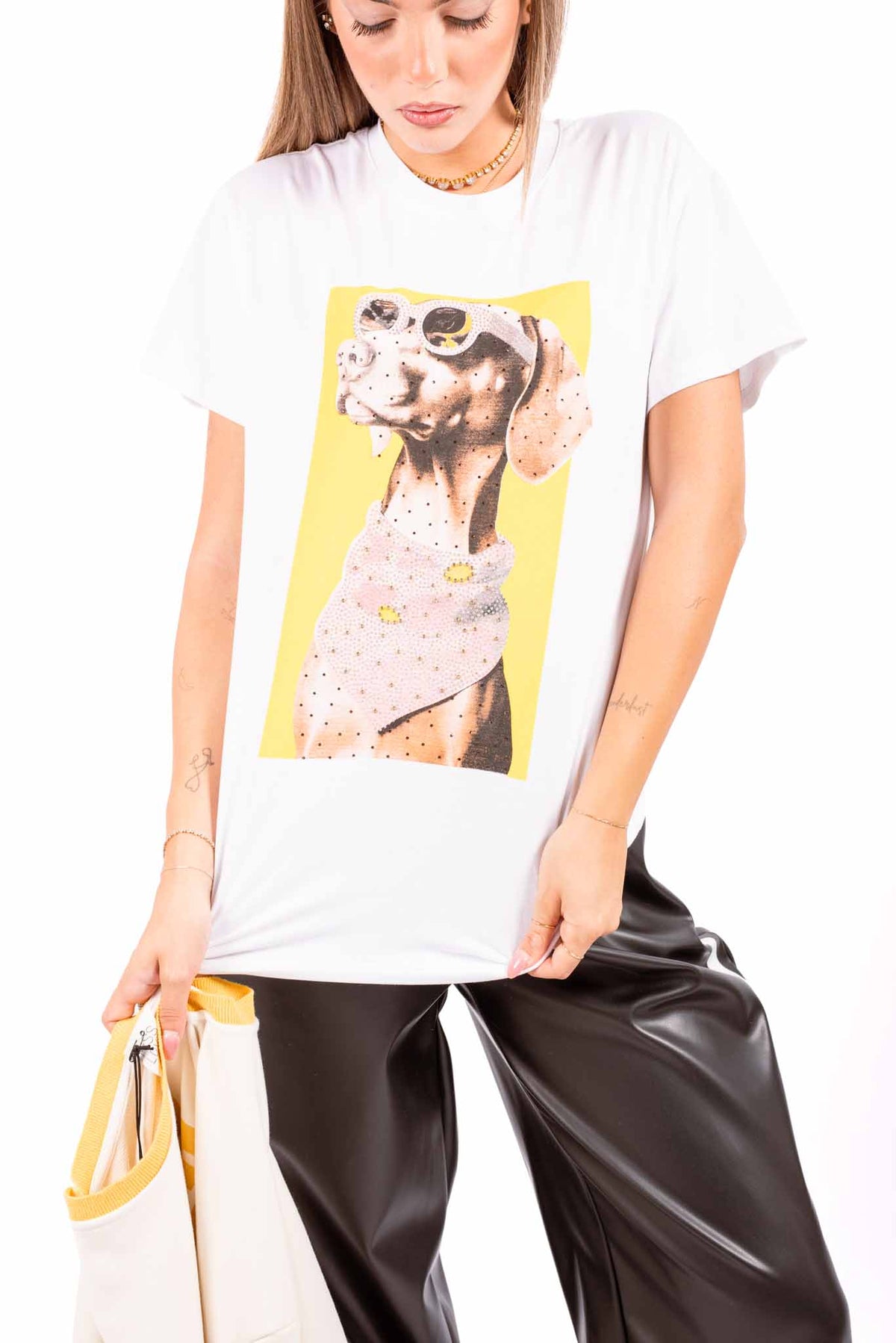 T-Shirt con Stampa e Applicazioni Strass donna Miss love - 1