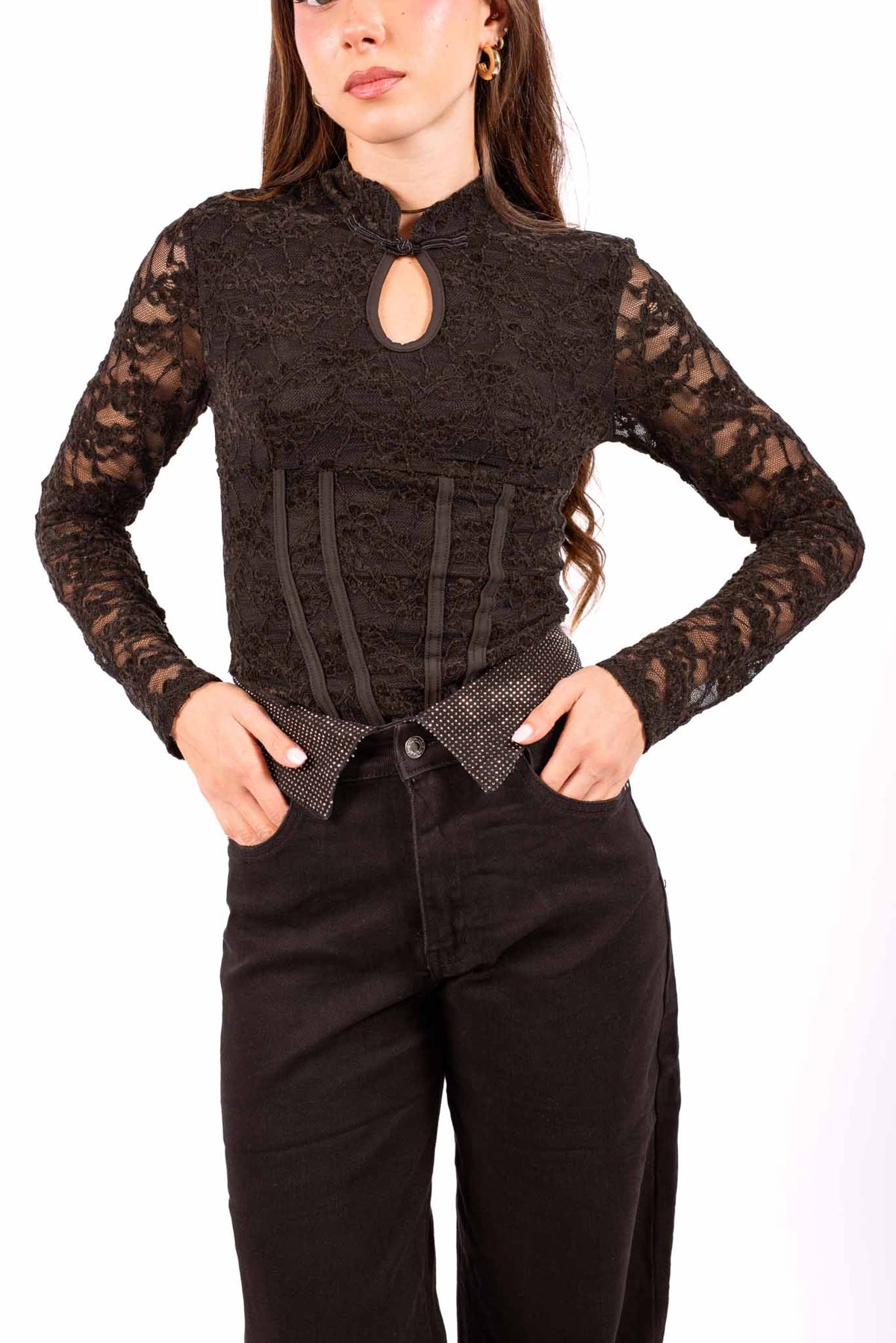 Top Stile Corsetto in Pizzo Nero donna Miss love - 3