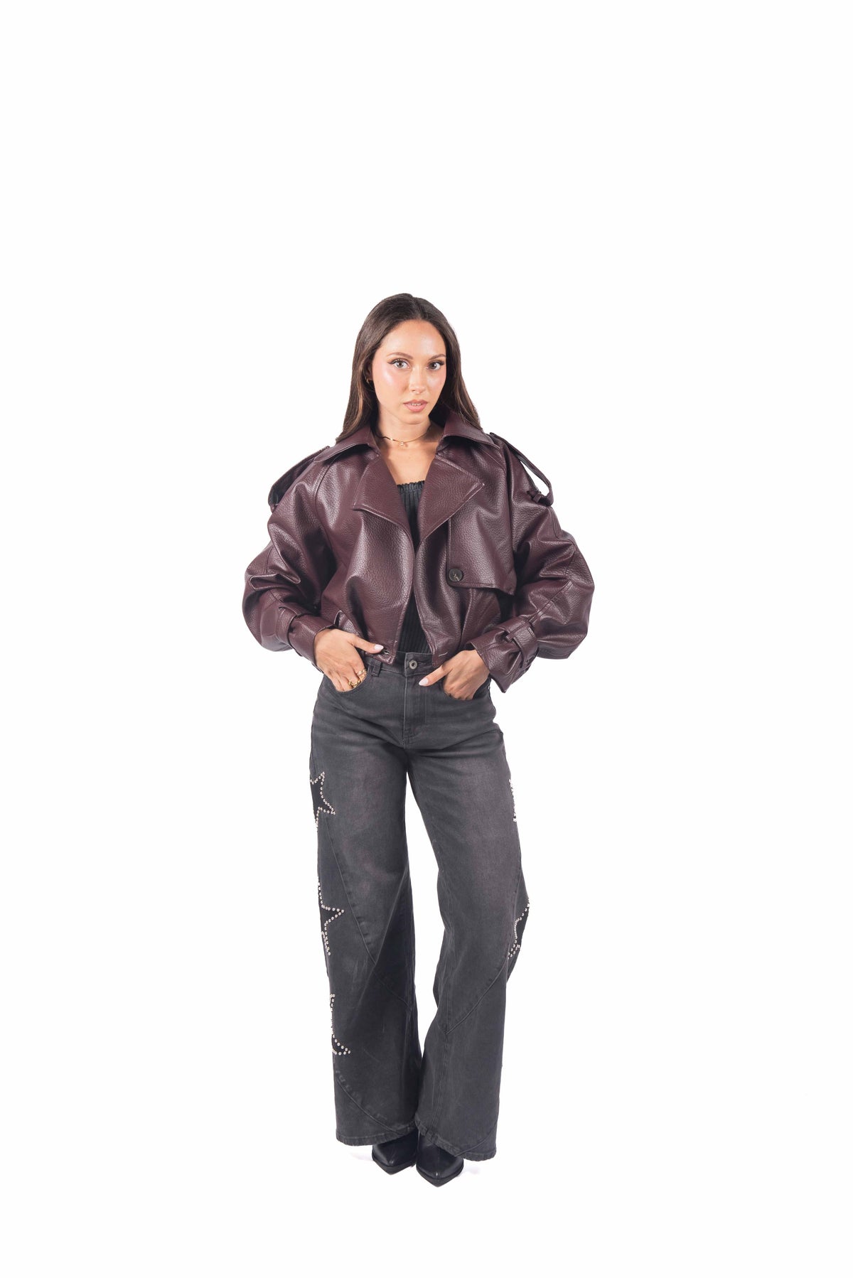 Giacca Corta Effetto Pelle Bordeaux donna Miss love - 1