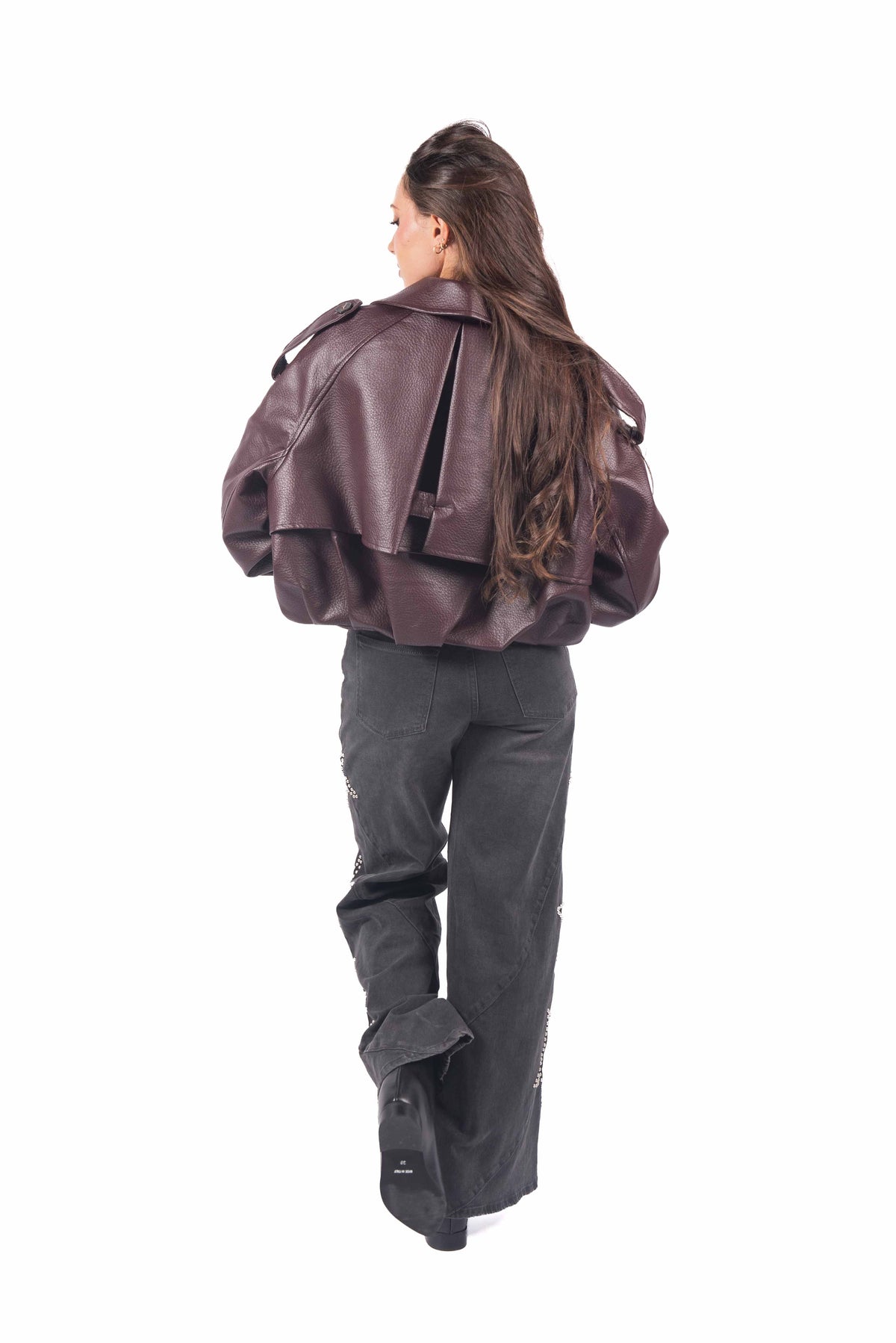 Giacca Corta Effetto Pelle Bordeaux donna Miss love - 4