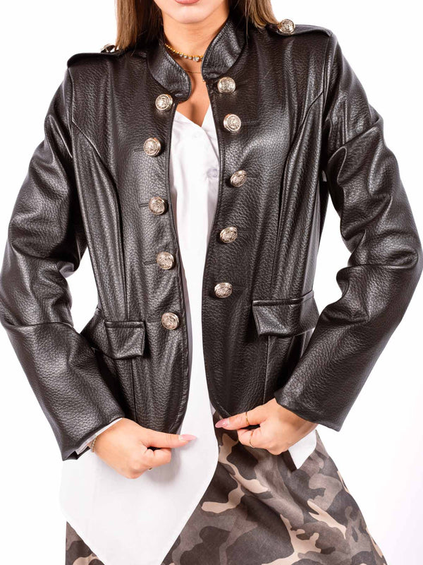 Giacca Military Style in Ecopelle Nera da donna Miss love