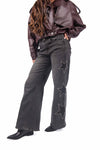 Jeans Barrel Fit Grigio con Stelle donna Miss love - 4