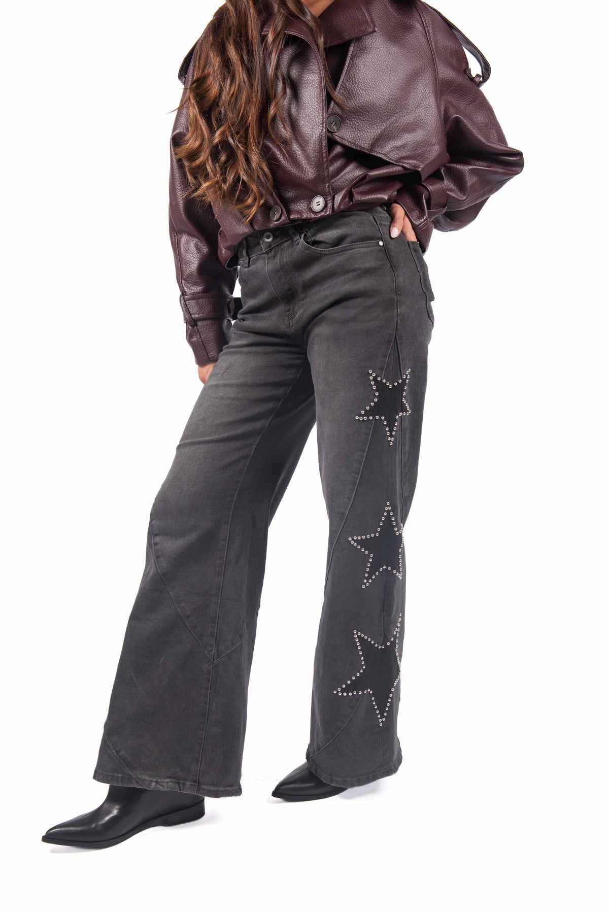 Jeans Barrel Fit Grigio con Stelle donna Miss love - 4