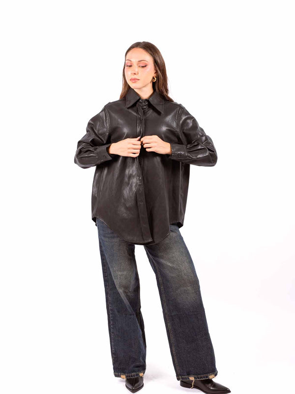 Camicia Oversize in Ecopelle Nera da donna Miss love