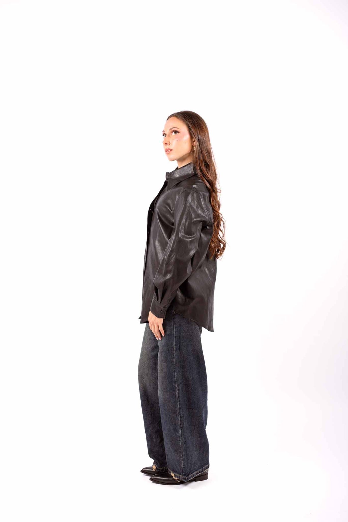 Camicia Oversize in Ecopelle Nera donna Miss love - 4