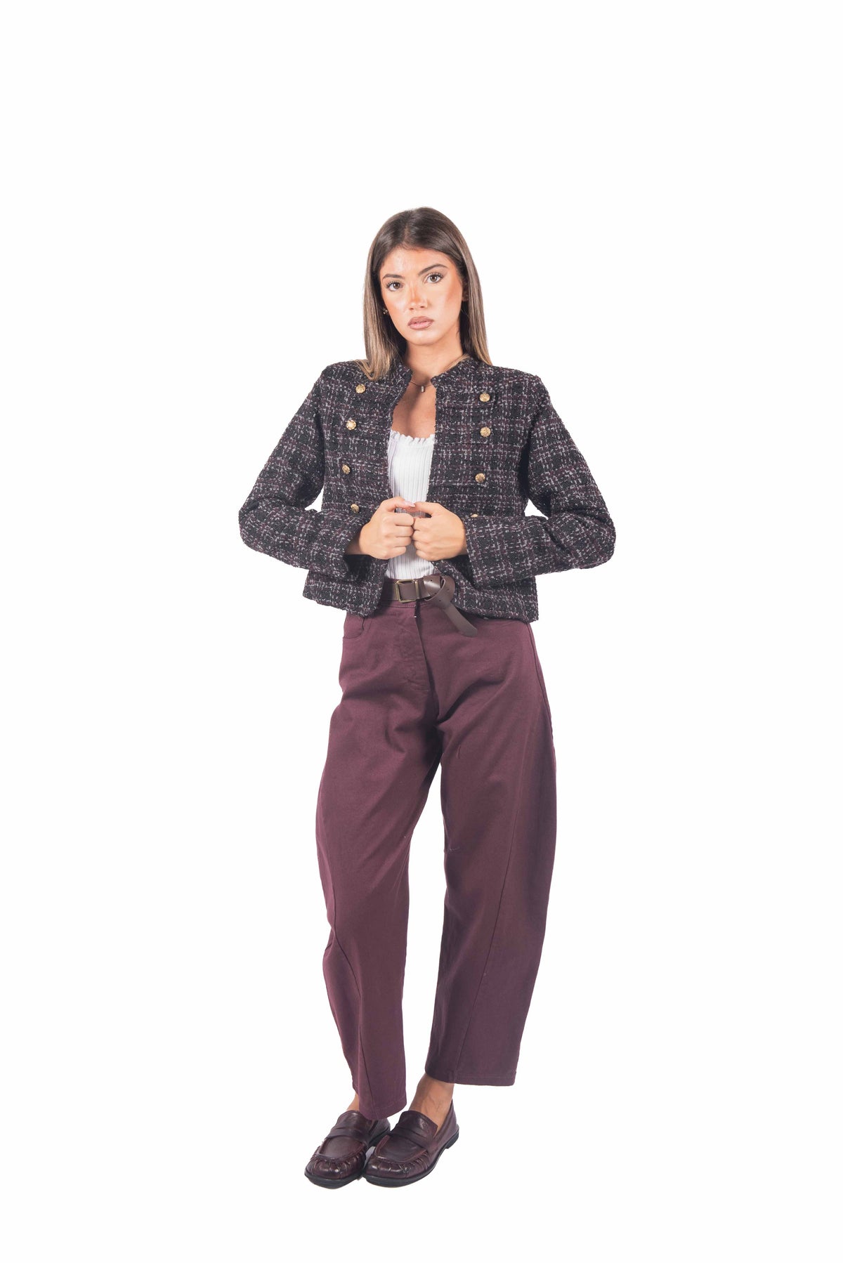 Pantaloni Barrel Fit Bordeaux con Cintura donna Miss love - 4