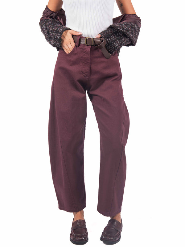 Pantaloni Barrel Fit Bordeaux con Cintura da donna Miss love