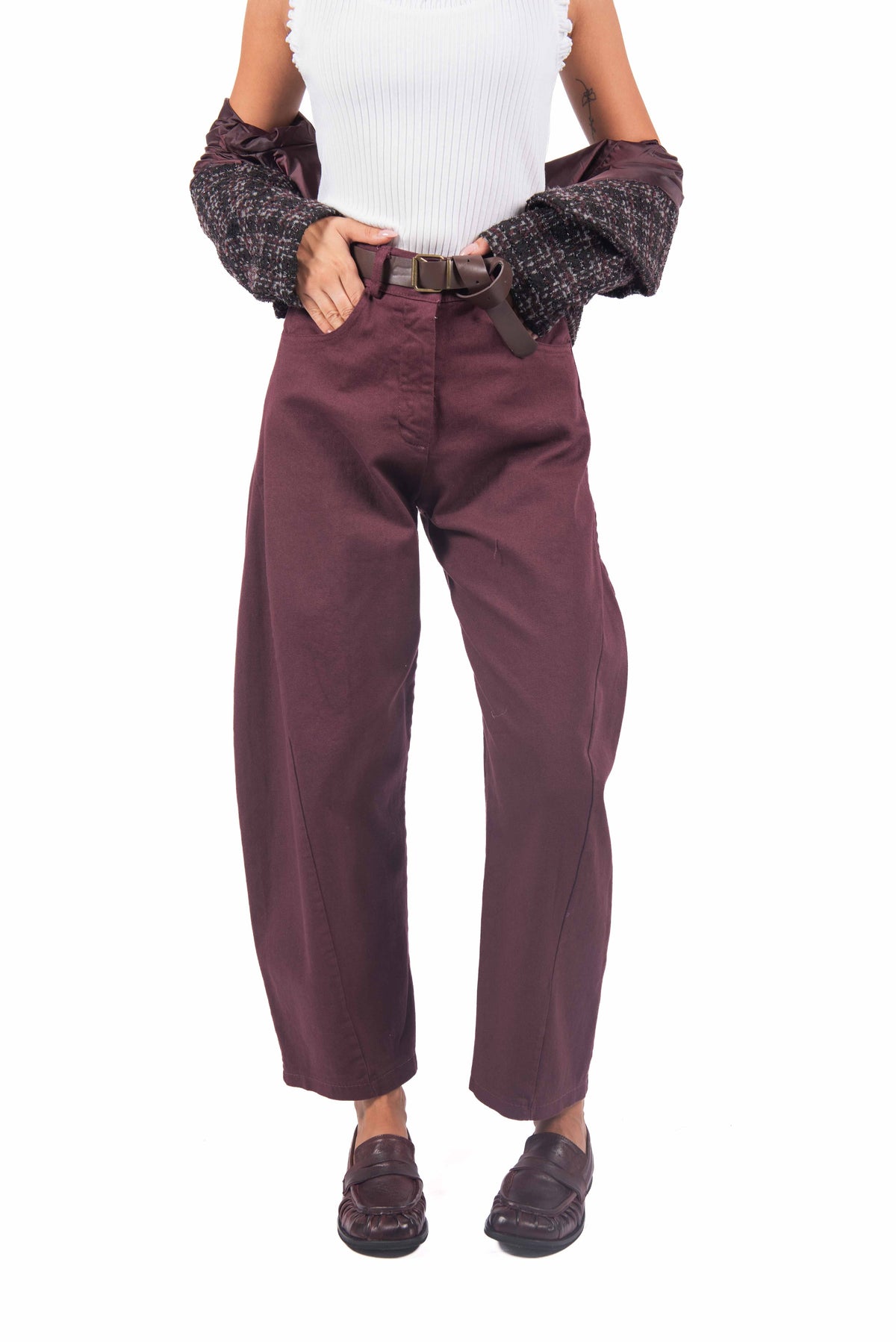 Pantaloni Barrel Fit Bordeaux con Cintura donna Miss love - 1