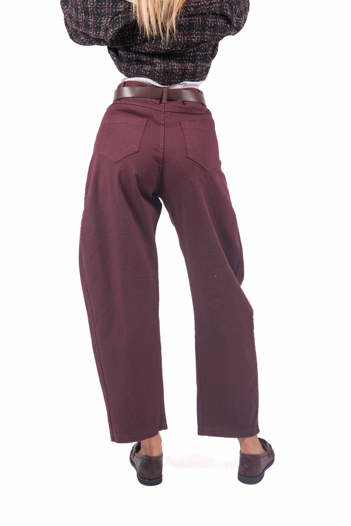 Pantaloni Barrel Fit Bordeaux con Cintura donna Miss love - 3