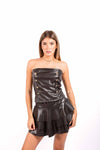 Minigonna a Balze in Ecopelle Nera donna Miss love - 2