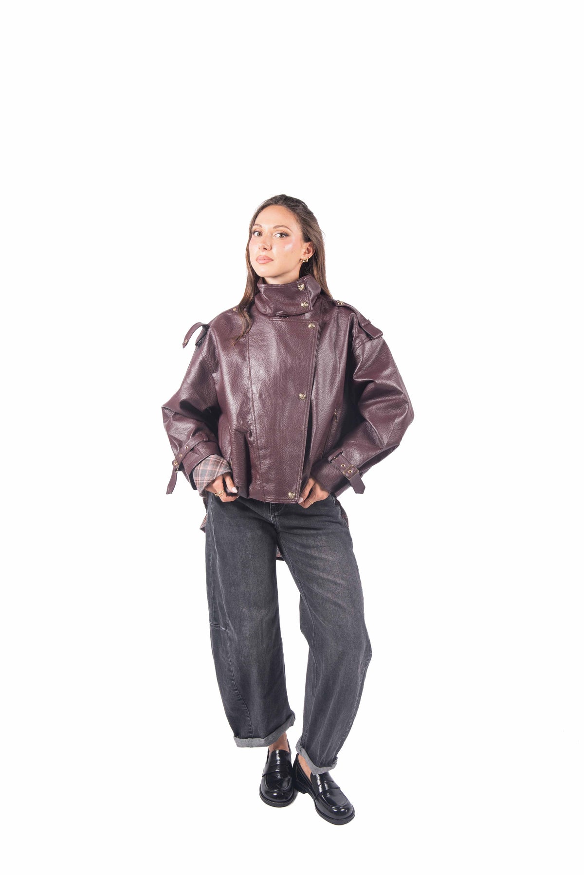 Giacca Oversize EcoPelle Bordeaux donna Miss love - 2