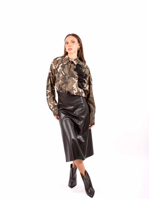 Camicia Camouflage con Inserto in Pizzo e Perline da donna Miss love