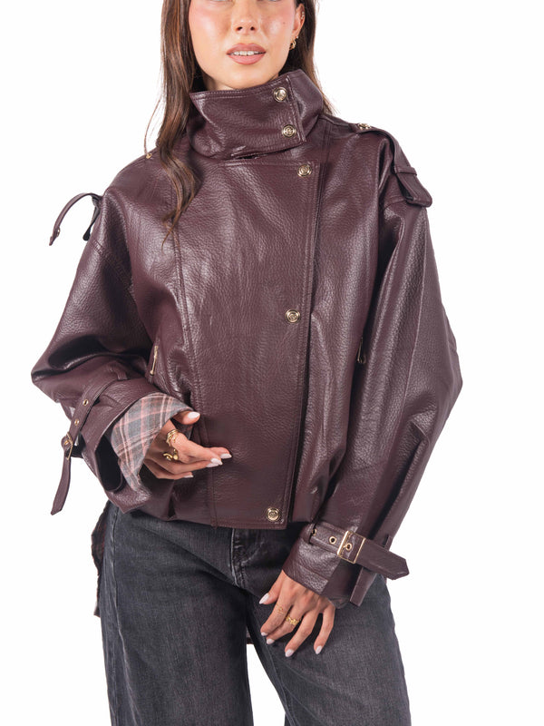 Giacca Oversize EcoPelle Bordeaux da donna Miss love