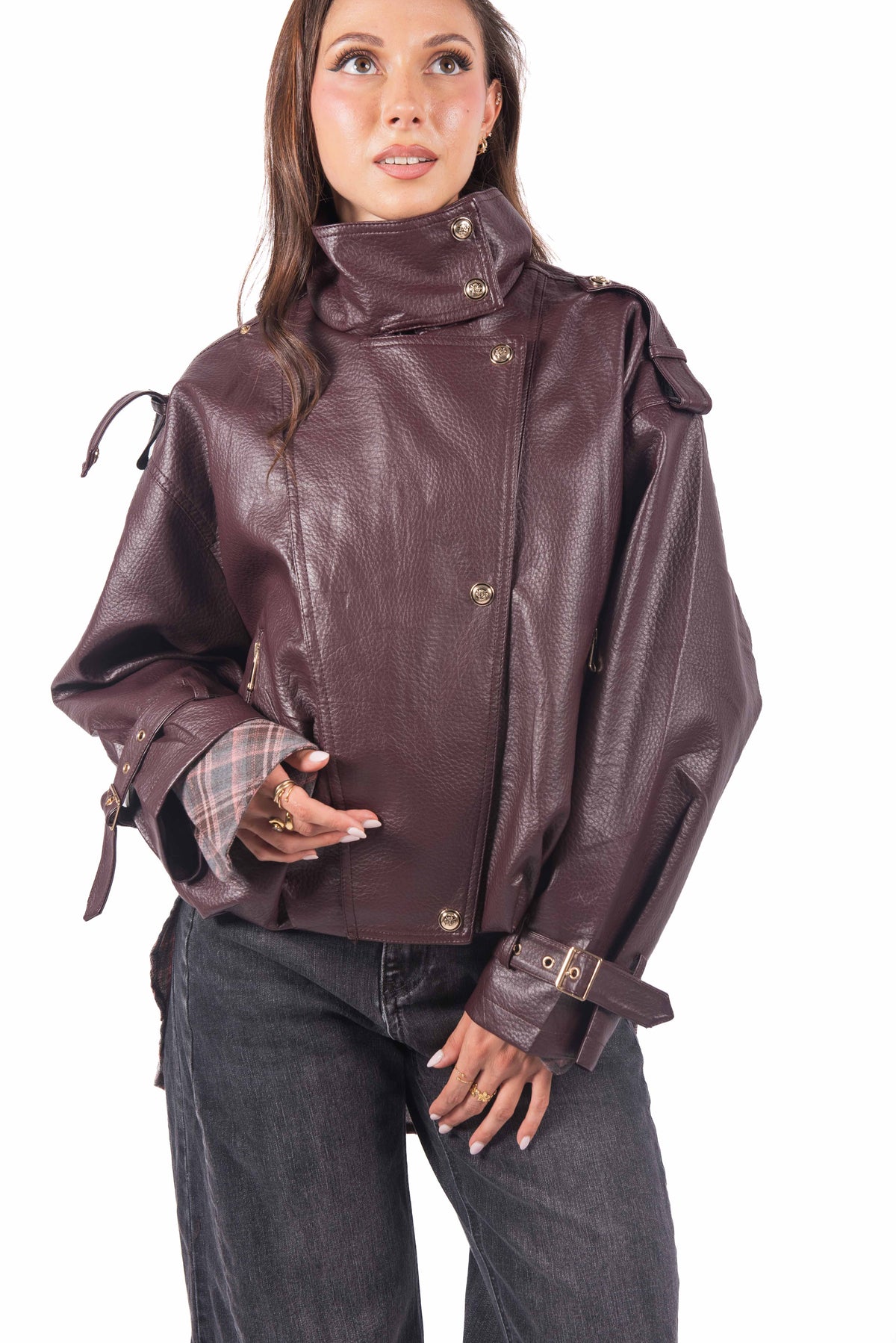 Giacca Oversize EcoPelle Bordeaux donna Miss love - 1