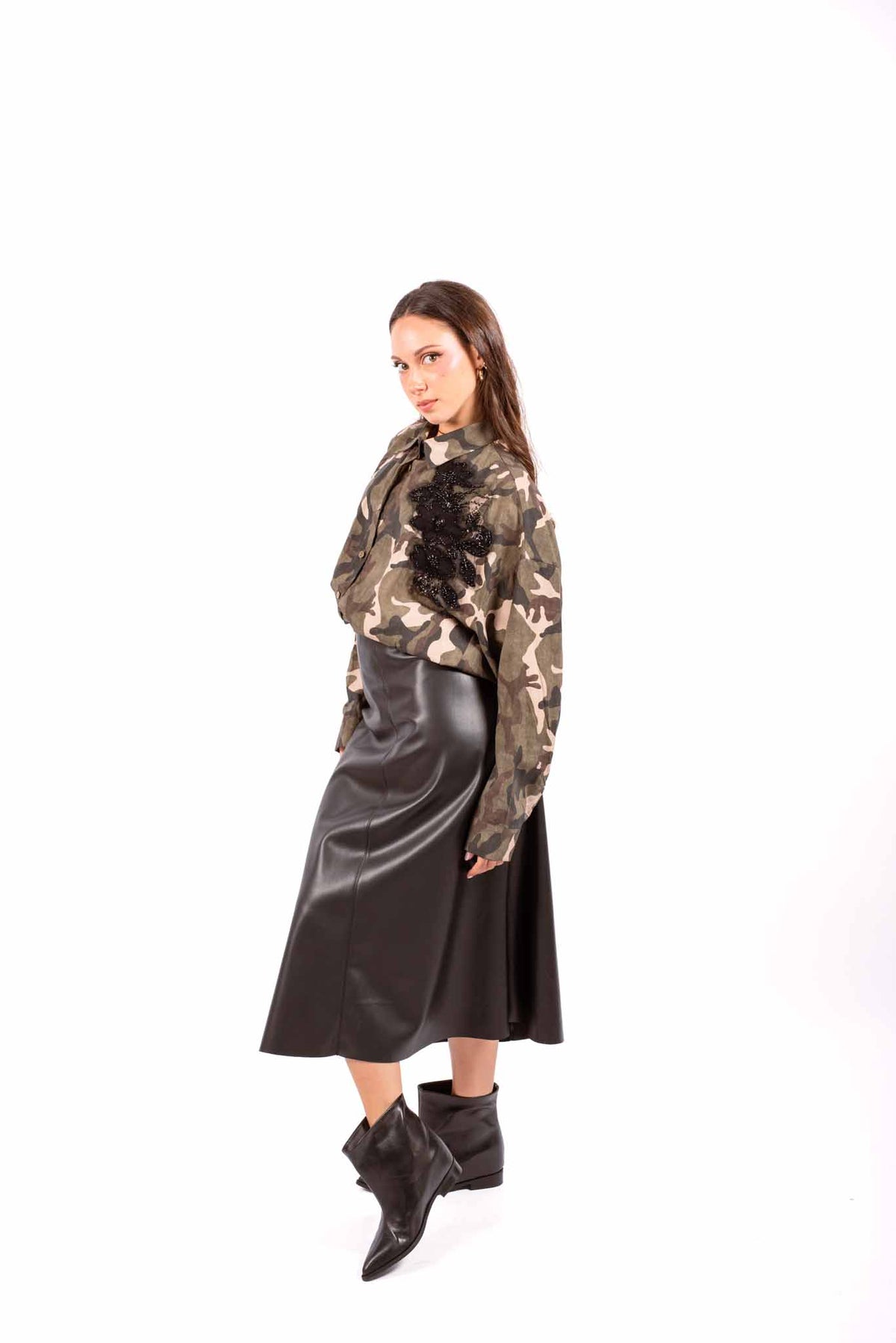 Camicia Camouflage con Inserto in Pizzo e Perline donna Miss love - 2