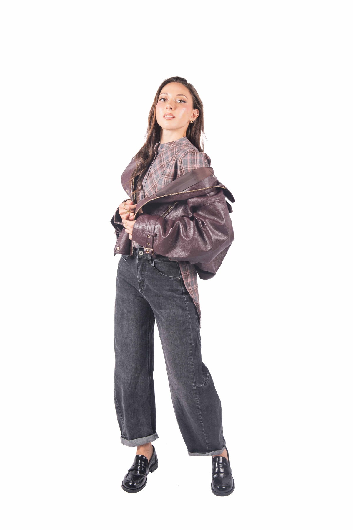 Jeans Barrel Fit Grigio donna Miss love - 1